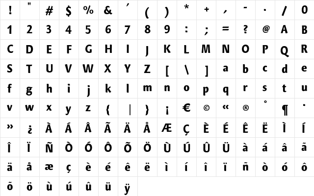 CarrefourCond Bold  glyph index