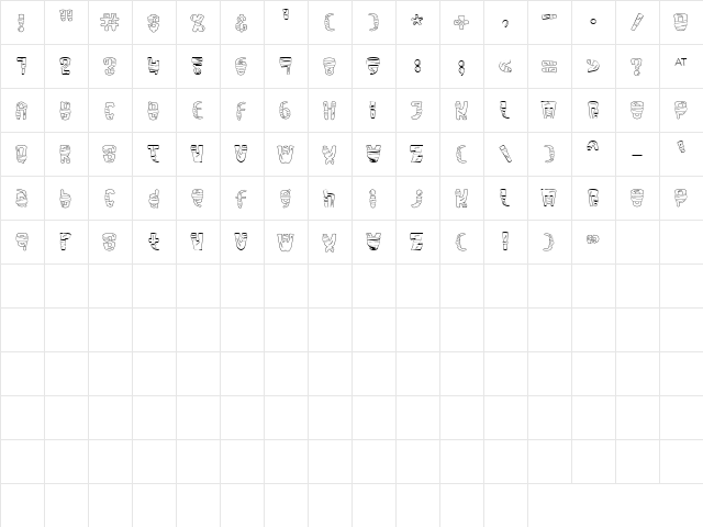 LD Boo Boo Regular  glyph index