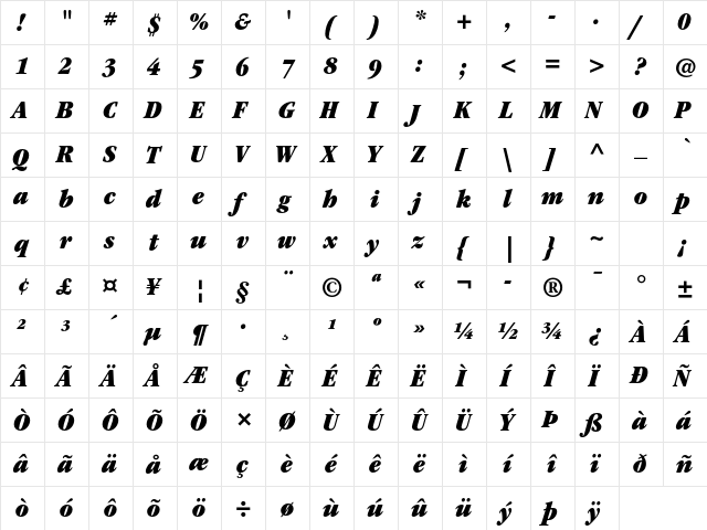 ITC Garamond Std Ultra Narrow Italic  glyph index