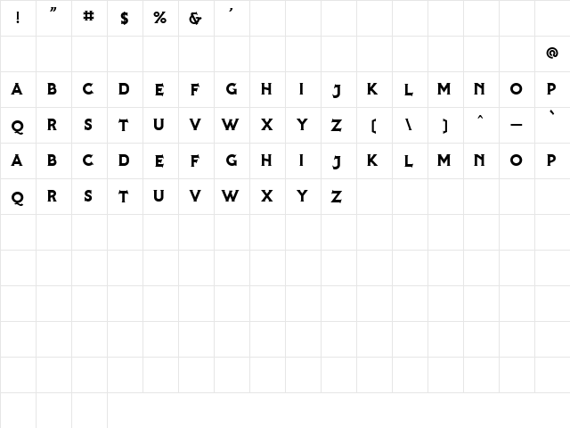 BRATTLIES Regular  glyph index