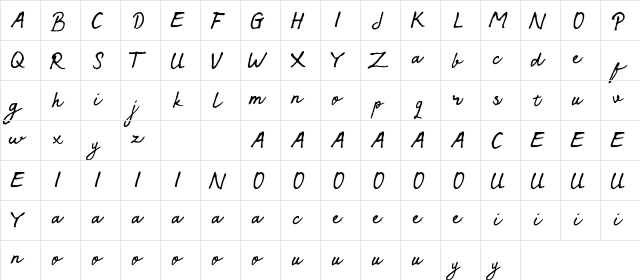Sympathic Regular  glyph index