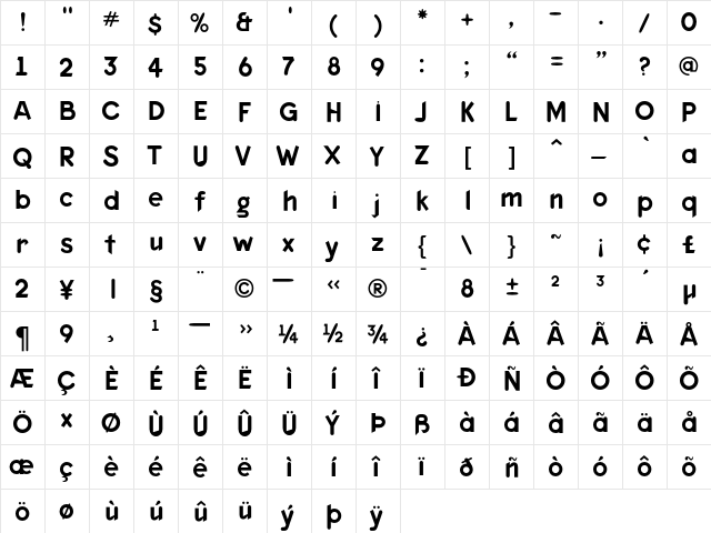 KeedySansReg Regular  glyph index