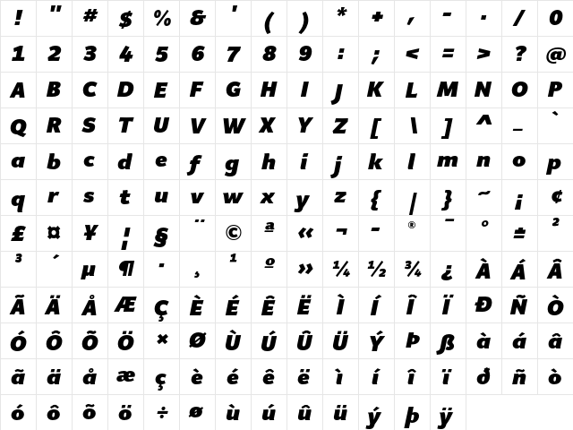 Giacomo MD Black Italic  glyph index