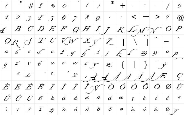 Stockwell Regular  glyph index