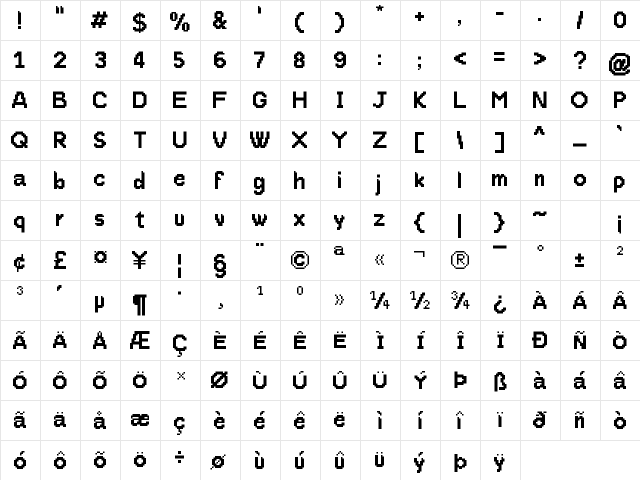 ProtoPixel1 Medium  glyph index