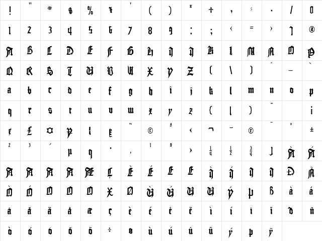 CathedralCondensed Normal  glyph index