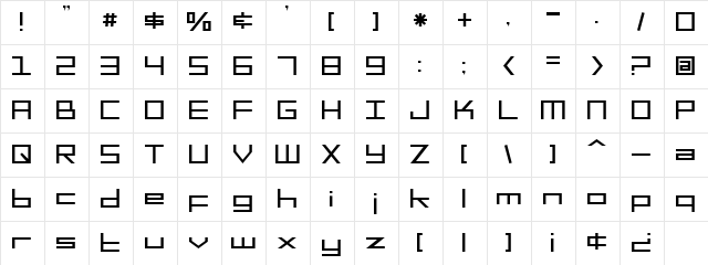 SF Square Head Regular  glyph index