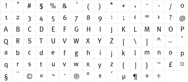 MetaNormalC Regular  glyph index