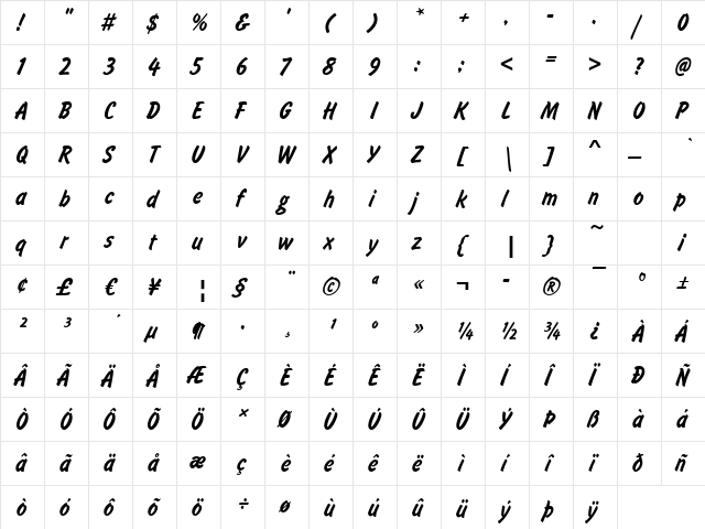 Falcon-Light Regular  glyph index