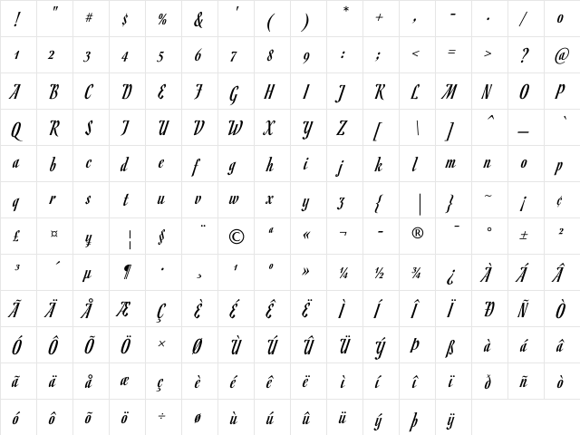 Romanesco Regular  glyph index