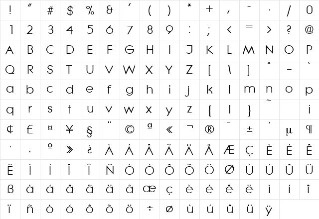 Litera-Serial Regular  glyph index