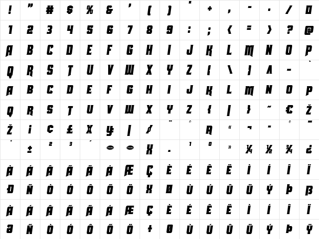 Union Gray Condensed Semi-Italic Condensed Semi-Italic  glyph index