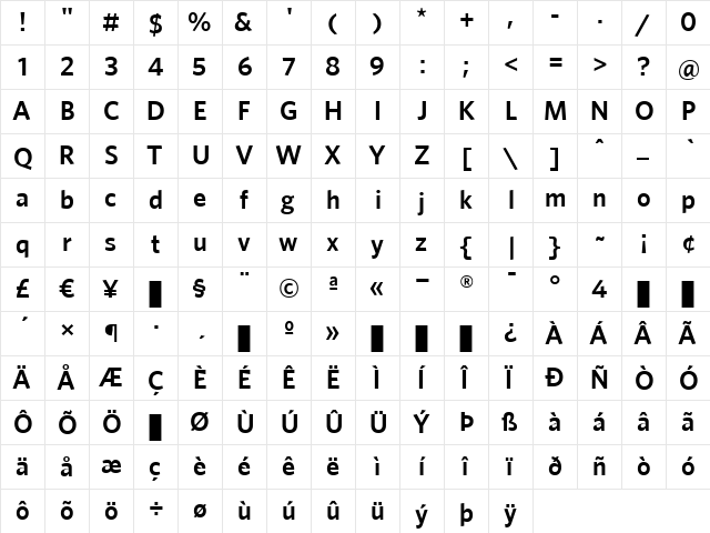 Whitney Medium  glyph index