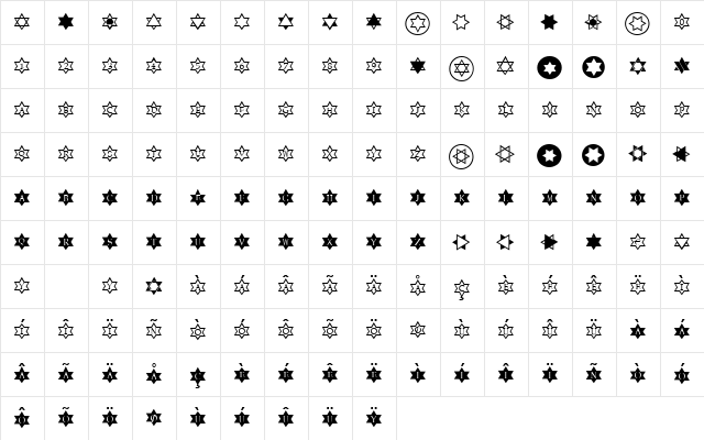 Sternschnuppe Regular  glyph index