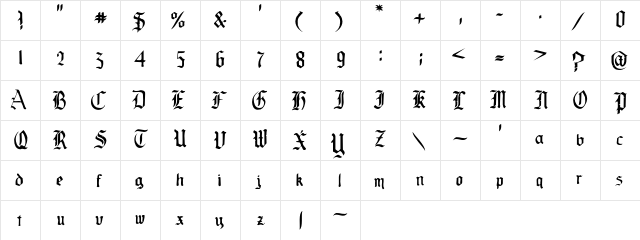 OldeCrilt Regular  glyph index