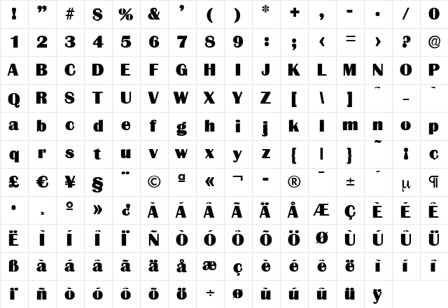 JesseBecker-Heavy Regular  glyph index