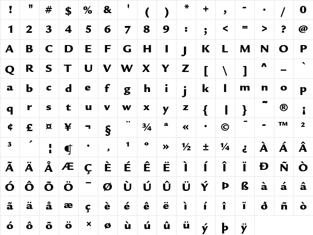 Legacy Sans ITC Ultra  glyph index