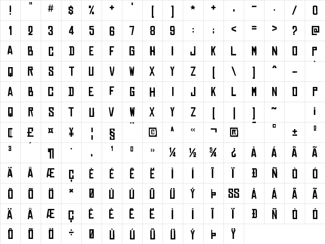 Chinese Rocks Regular  glyph index