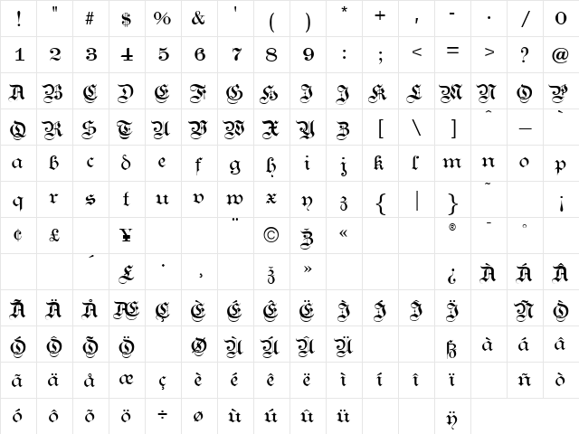 Kanzlei Light Normal  glyph index