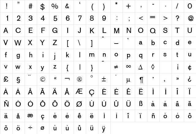 AkzentOldface Regular  glyph index