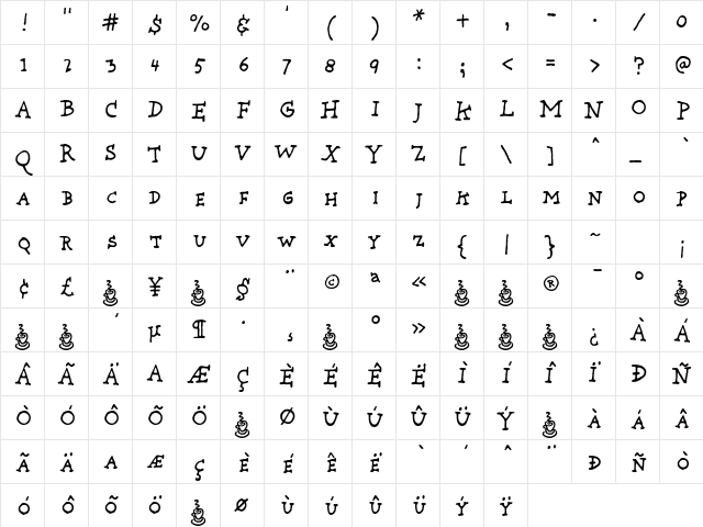 Providence Caps Regular  glyph index