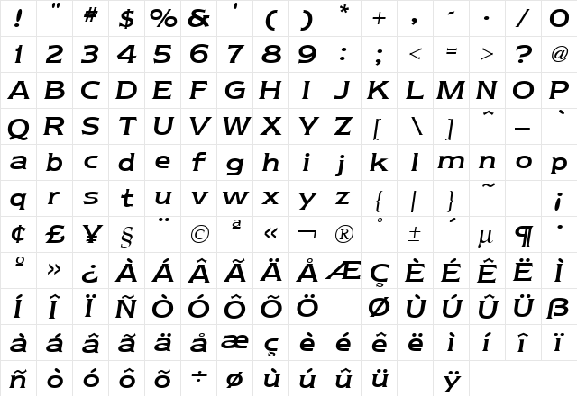 Newtext Reglr Italic  glyph index