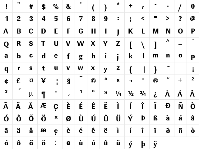 URWLinearTExtBolExtNar Regular  glyph index
