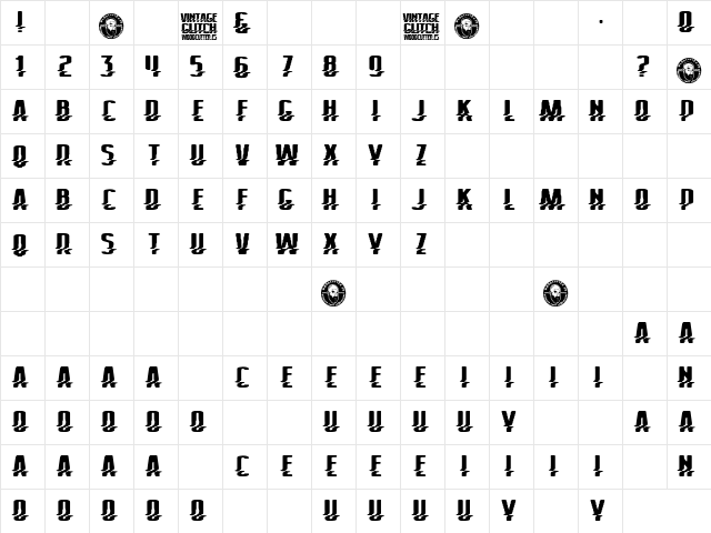 Vintage Glitch Regular  glyph index