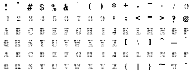 Prattle Regular  glyph index