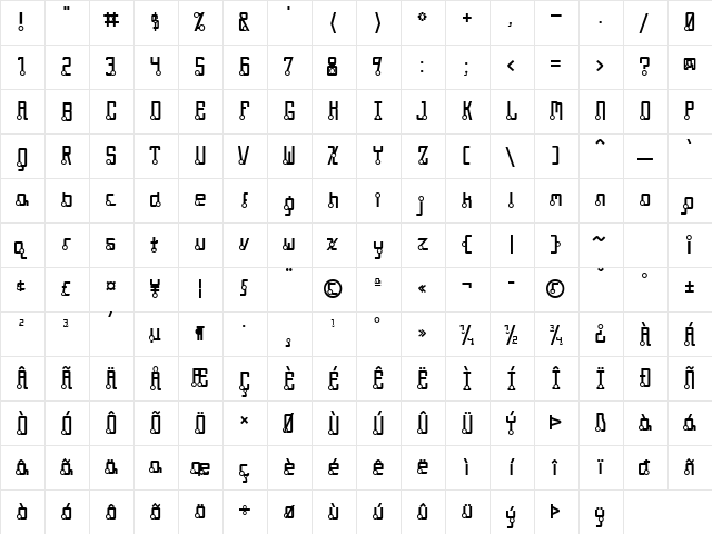 Quasidipitous Regular  glyph index