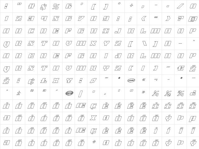 21 Gun Salute Outline Italic Italic  glyph index