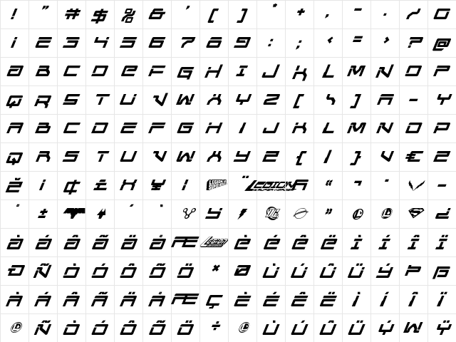 United Planets Italic Italic  glyph index