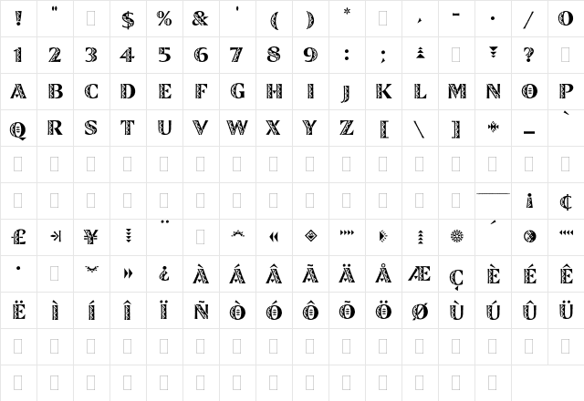 Zinjaro Plain  glyph index