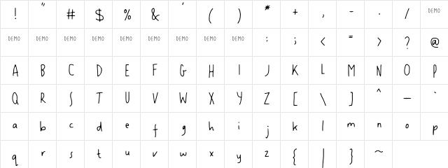 LUPINES demo Regular  glyph index