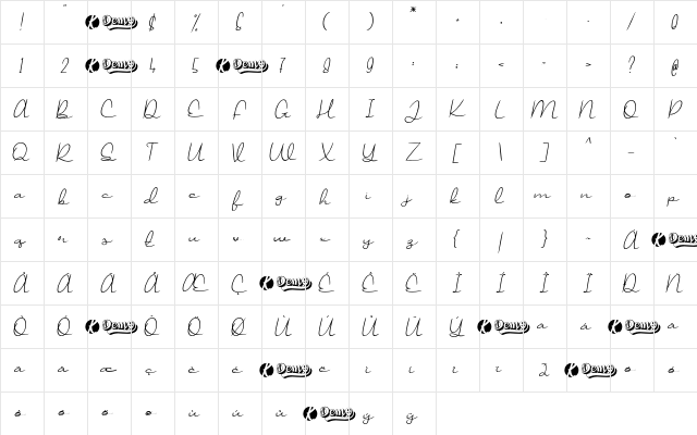 Jollycandy Demo Regular  glyph index