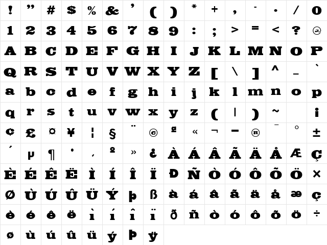 Saloon Regular  glyph index