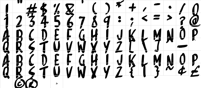 Sketchalot Regular  glyph index