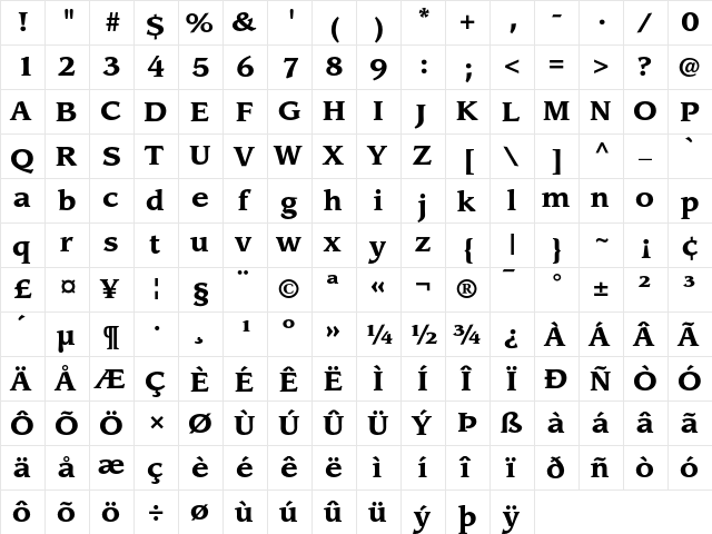 ITC Leawood Bold  glyph index