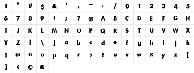 Bootleg Regular  glyph index