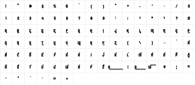Headline Gothic Titling 1 Regular  glyph index