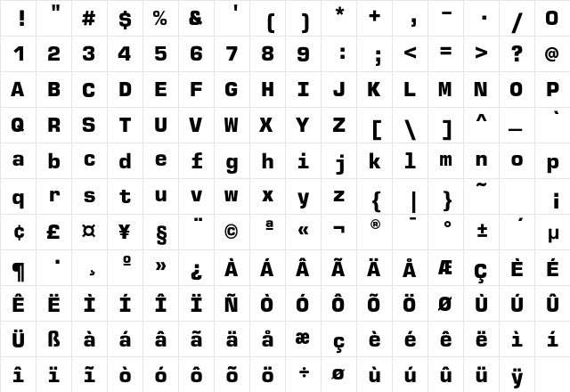 EurostileMonoEF Black  glyph index