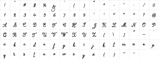 Alifia Regular  glyph index