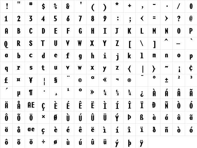 BaseMono-Narrow Bold  glyph index