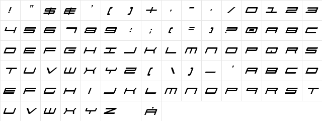 911 Porscha Italic Italic  glyph index