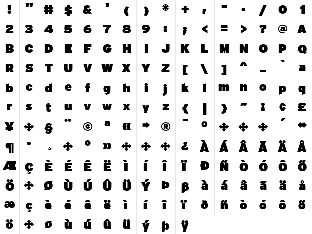 Interstate Regular  glyph index