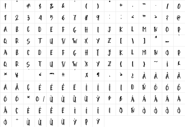 Love Beti Regular  glyph index