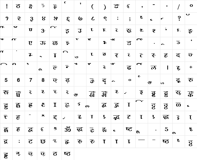 AkrutiDevAsmita Bold  glyph index