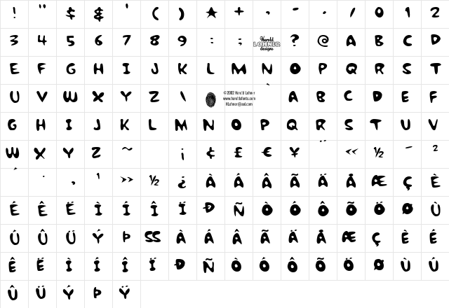 Bubble Gum RockB Regular  glyph index