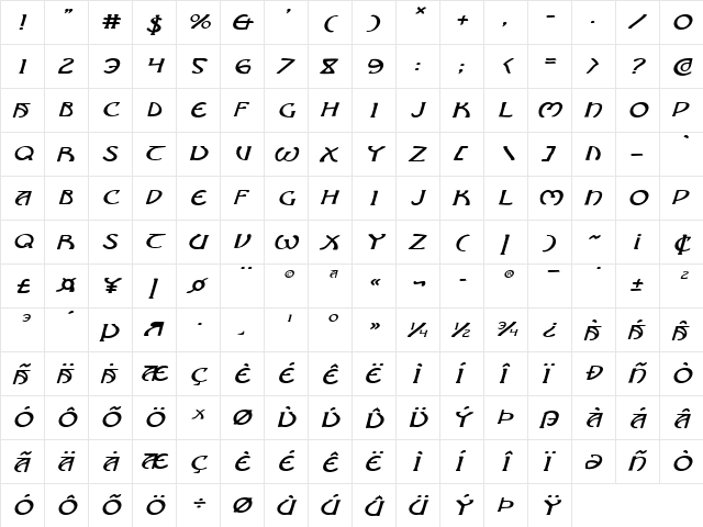 Brin Athyn Expanded Italic Expanded Italic  glyph index