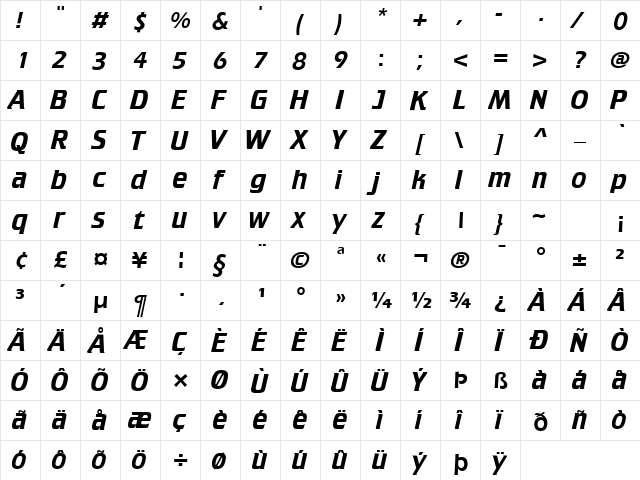 Krupper Regular  glyph index